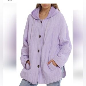Avec‎ Les Filles Lavender/Lilac Quilted Button Front Hoodie Jacket Size M Cozy